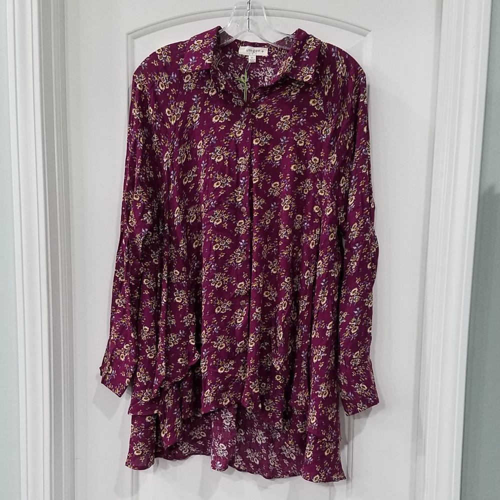 Umgee Floral Button Up Tunic Length Top XL NWT